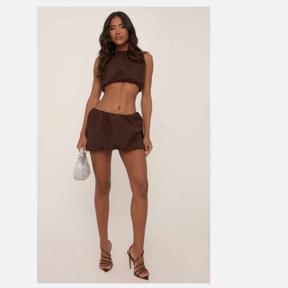 Brown Two-Piece Crop Top and Skirt Set